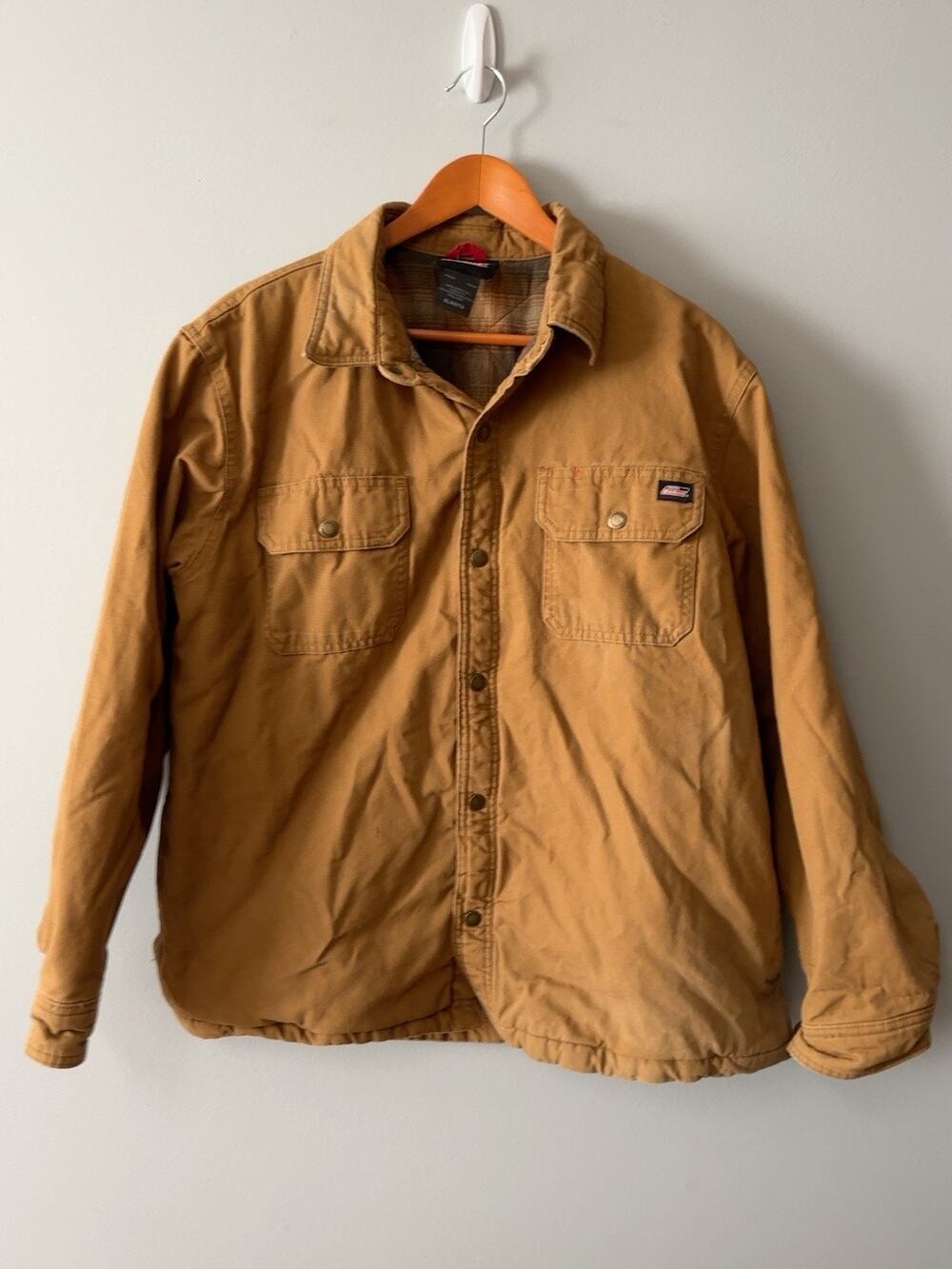 Genuine Dickies Shirt Jacket Mens XL Brown Canvas Flannel Lined Workwear Chore